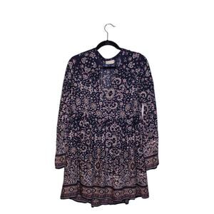Altar'd State Mini Peasant Dress Long Sleeves Black Pink White Print S